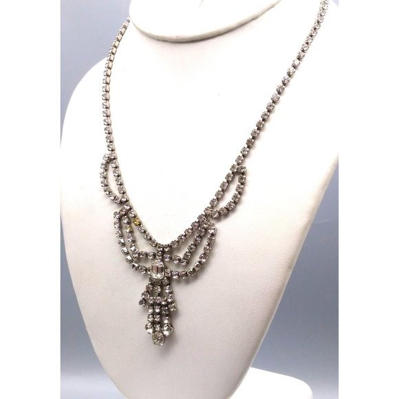 Art Deco Coro Glam Parure, Vintage Crystal Bib Drape Choker Necklace and Matchin - Picture 5 of 8